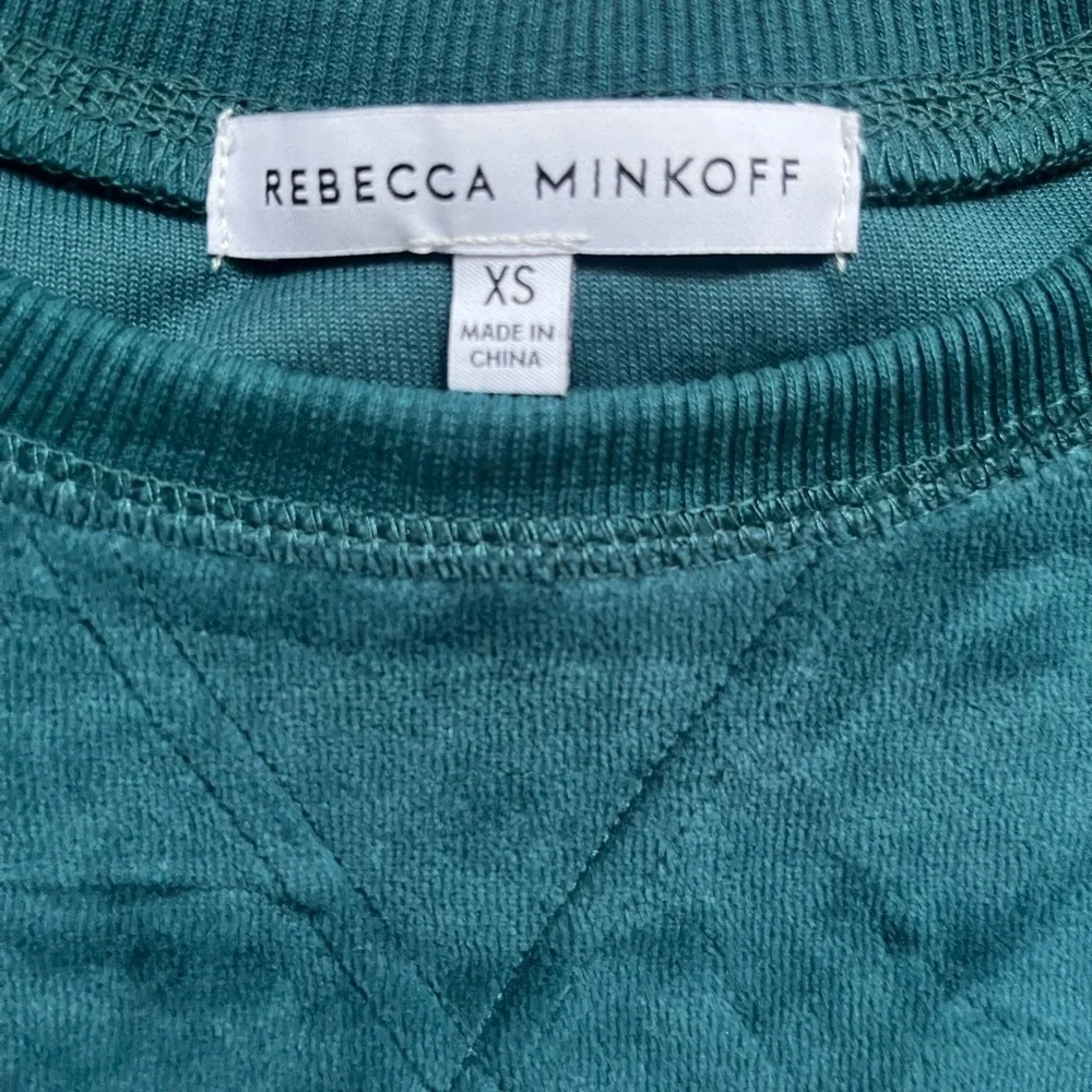 Rebecca Minkoff Teal Blue Green Long Puff Sleeve Velvet Velour Sweater Size XS